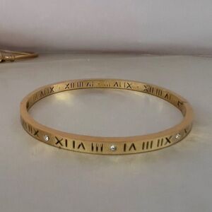 18K Gold Plated Cubic Zirconia Bangle Bracelet Titanium steel womens jewelry